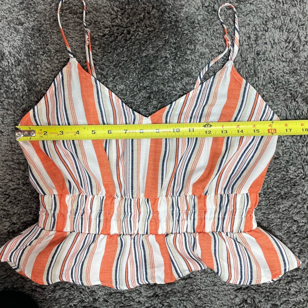 Sage the labor orange white stripes peplum cropped spaghetti straps tank top M - Picture 11 of 14